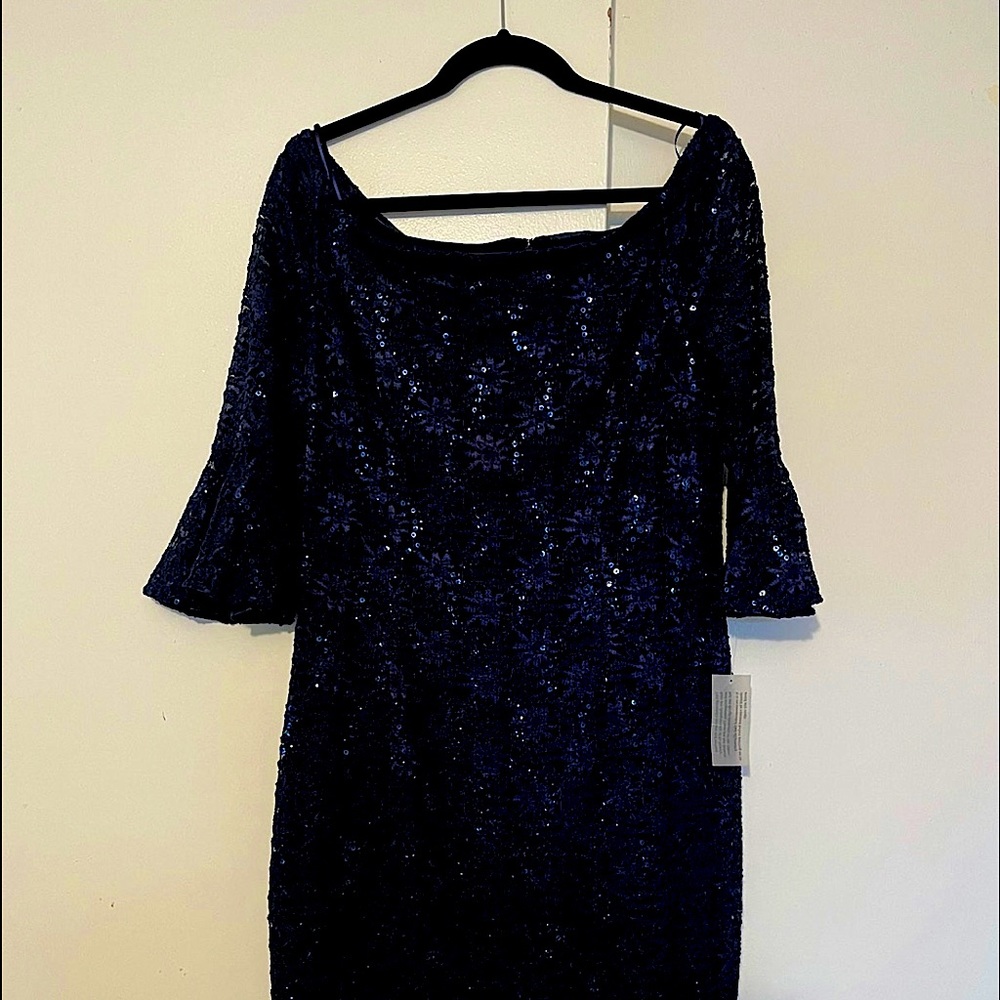 Alex Evening sheath column off the shoulder knee length dress